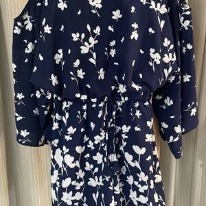 Blue and White Floral Romper w/Pockets